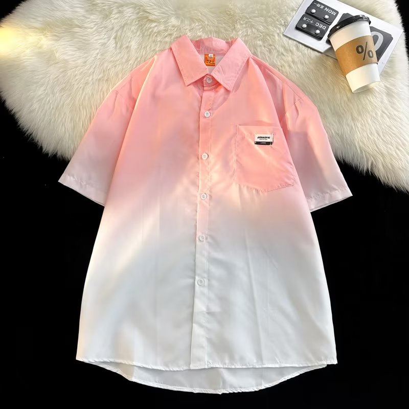 Áo Sơ Mi Tay Ngắn Nhuộm Màu gradient Phong Cách Đường Phố Mỹ Thời Trang Mùa Hè 2023