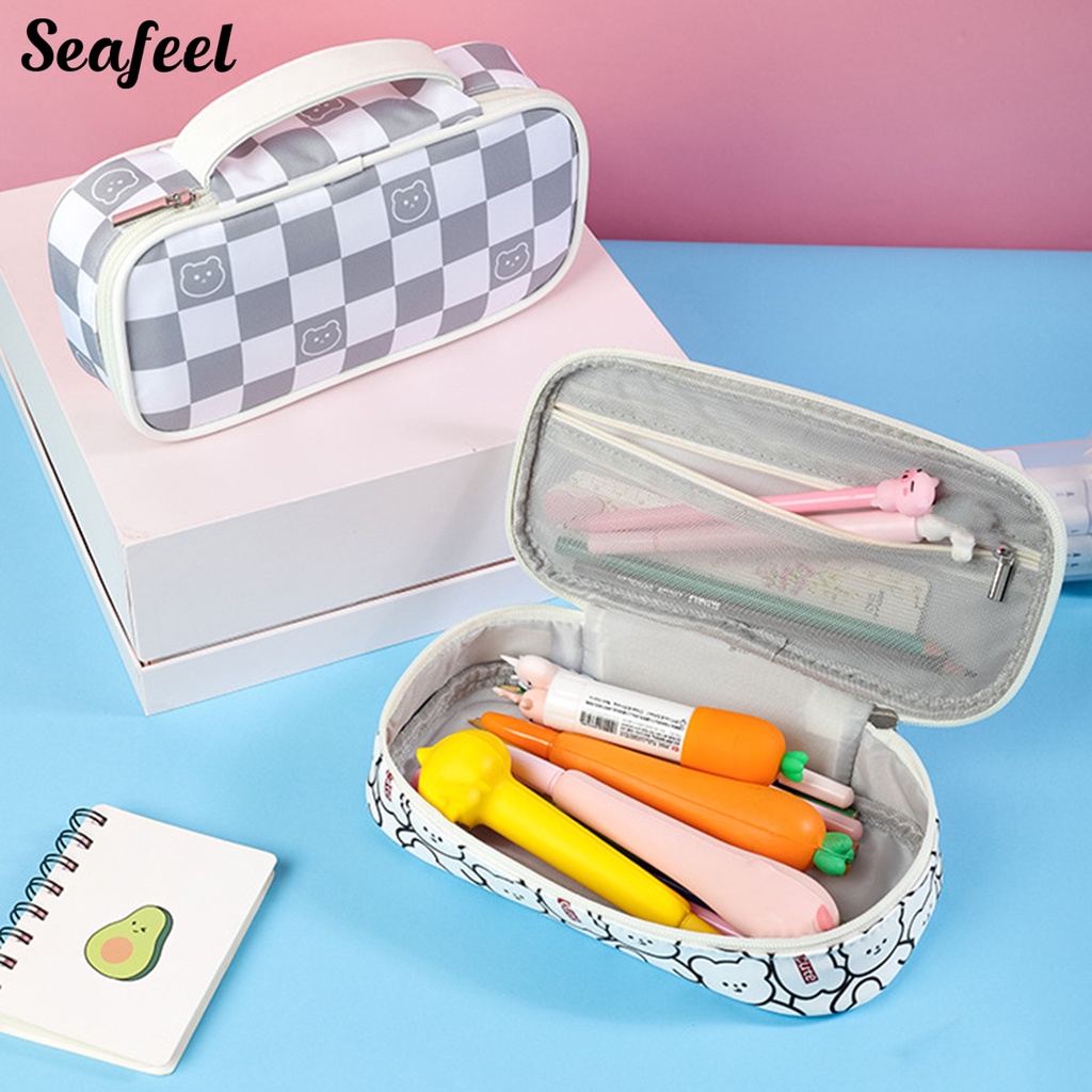 Túi Đựng Bút Bằng Vải Sức Chứa Lớn Có Tay Cầm Và Khóa Kéo Cho Học Sinh