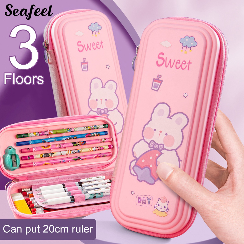 Hộp Đựng Bút 3 Ngăn Phân Loại Sức Chứa Lớn Chống Bẩn In Họa Tiết Hoạt Hình Dành Cho Học Sinh