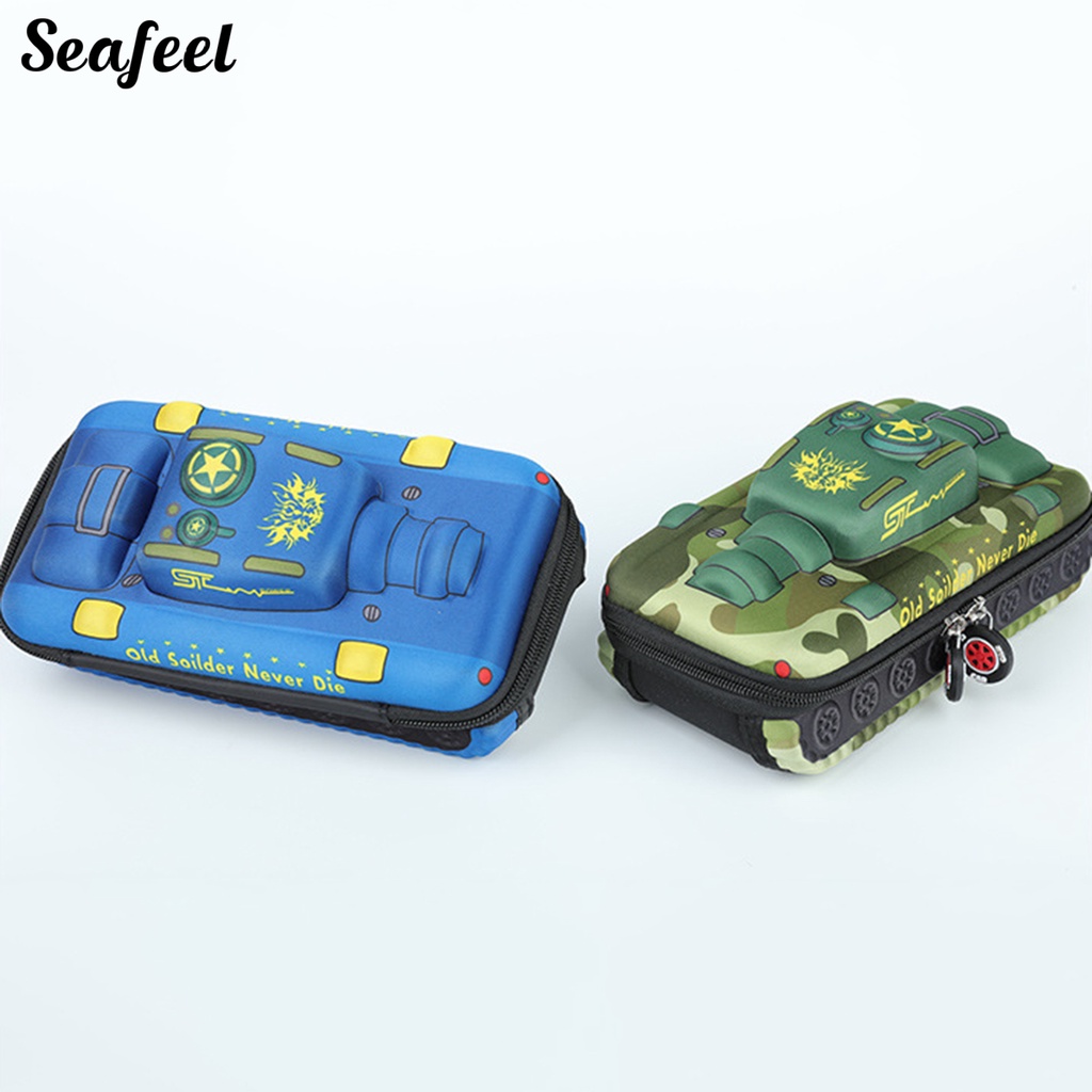 Túi Đựng Bút Chì Sức Chứa Lớn Có Khóa Kéo Hình Xe Tăng Dễ Thương