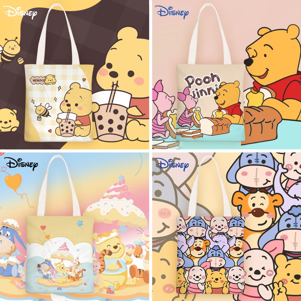 Túi Tote Vải Canvas In Hoạt Hình Gấu Pooh Thân Thiện Với Môi Trường Có Thể Tái Sử Dụng Thân Thiện Với Môi