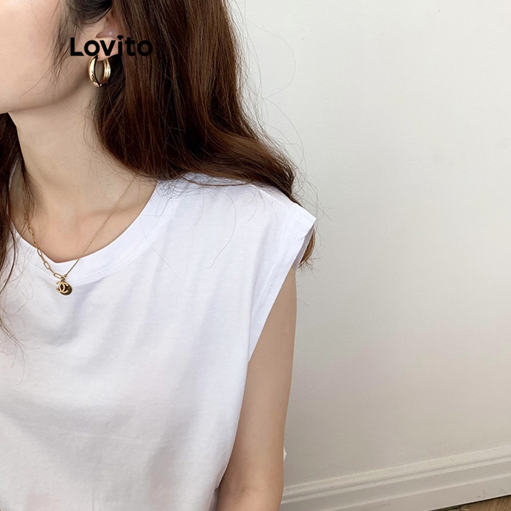 Lovito Áo thun trơn cơ bản giản dị cho nữ LNE15041 (Trắng)