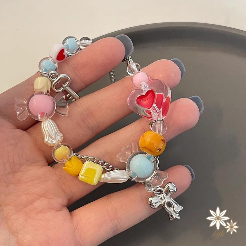 Vòng cổ / Vòng Tay Y2K Phối Nơ Tua Rua Màu Sắc Ngọt Ngào Phong Cách Hàn Quốc Thời Trang Mùa Hè Cho Nữ