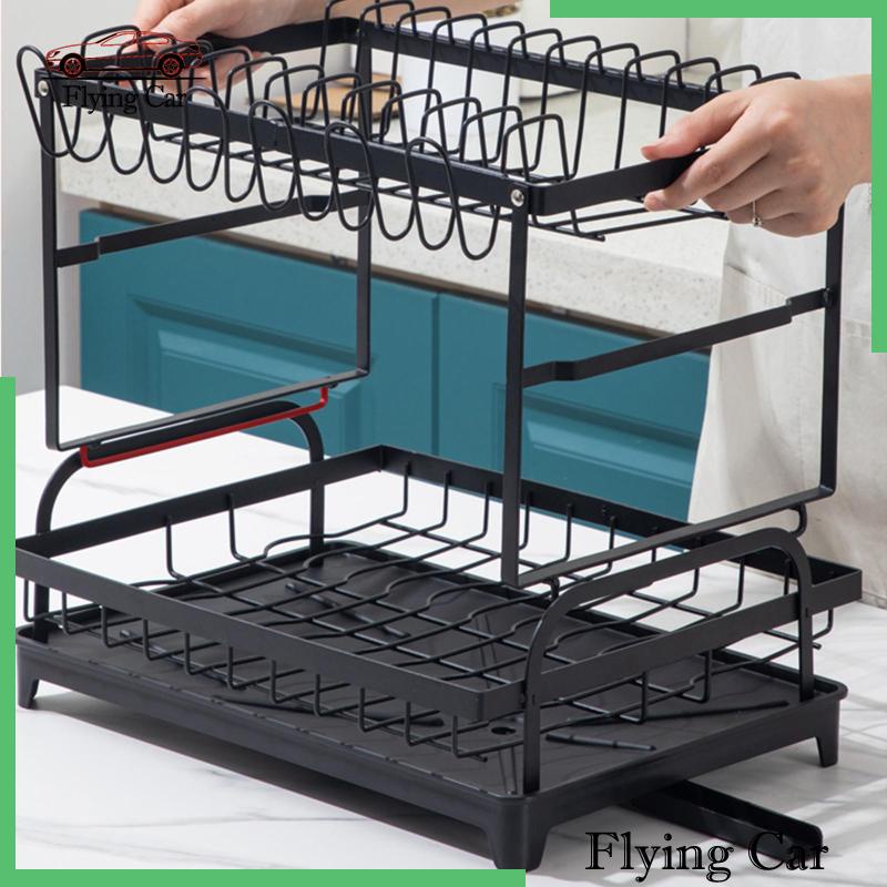 Giá Đựng Đĩa Và Thớt 2 Tầng Ráo Nước Dung Tích Lớn Chống Rỉ Sét Kèm Khay Nhỏ Giọt Cho RV Cắm Trại