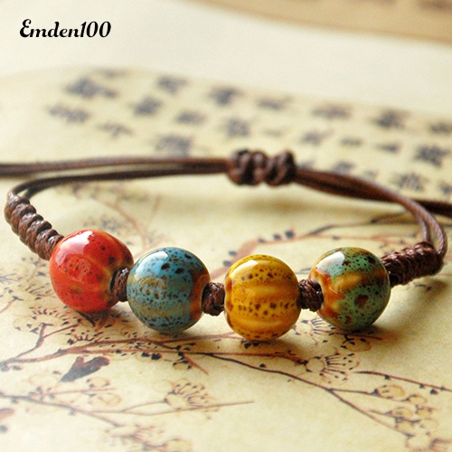 Vòng Tay Bện Dây Đính Hạt Gốm Phong Cách Bohemia