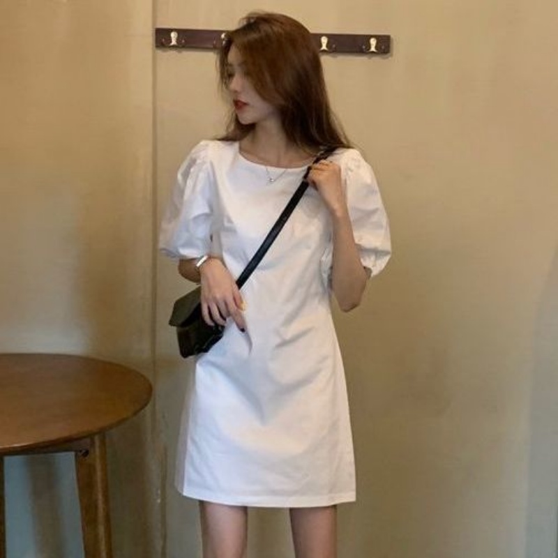 Đầm Trắng Tay Phồng Thiết Kế Đơn Giản Thời Trang Mùa Hè Theo Phong Cách Hàn Quốc