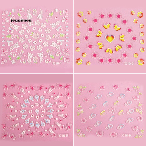 Bộ 50 Hình Dán Trang Trí Móng Tay Họa Tiết Hoa Bướm 3D Xinh Xắn