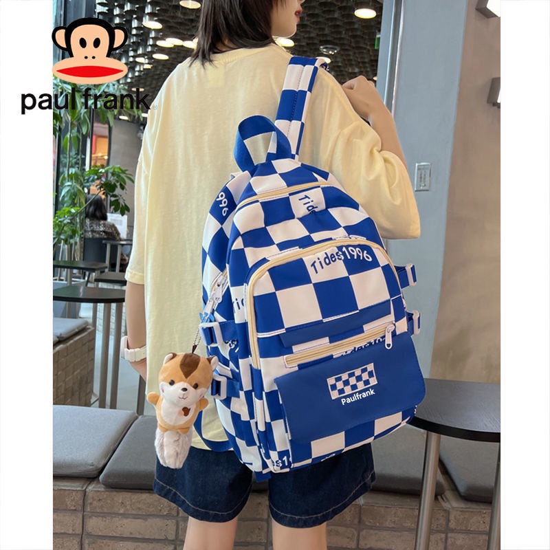 High-looking checkerboard schoolbag female junior high school students large capacity niche design college students' backpack