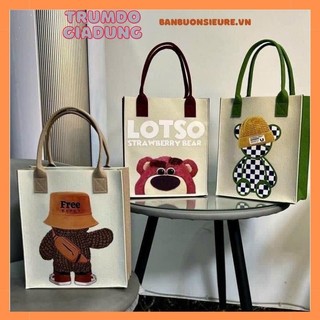 Set 3 Túi xách vải nỉ Kute size 30 form vuông nhiều màu sắc
