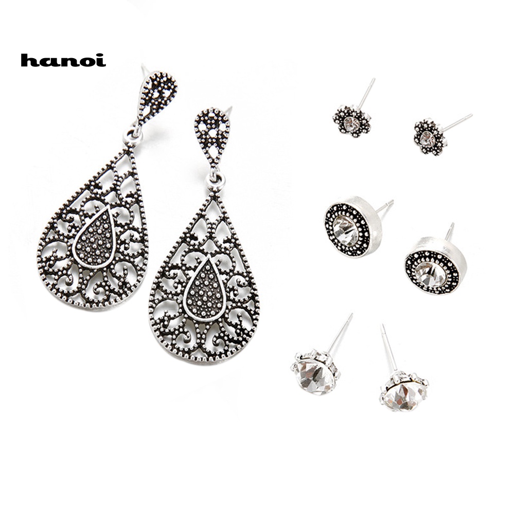 Set Bông Tai Đính Đá Hình Giọt Nước Thời Trang Boho