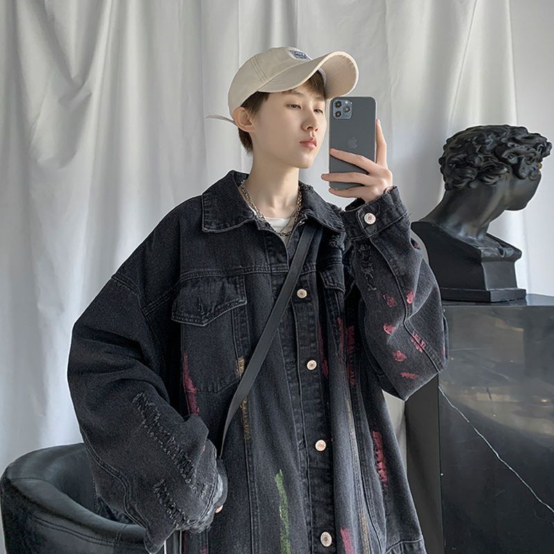 IMaodou Áo Khoác Denim Dáng Rộng Phong Cách Harajuku Đường Phố Hàn Quốc Thời Trang Mùa Thu Cho Nam