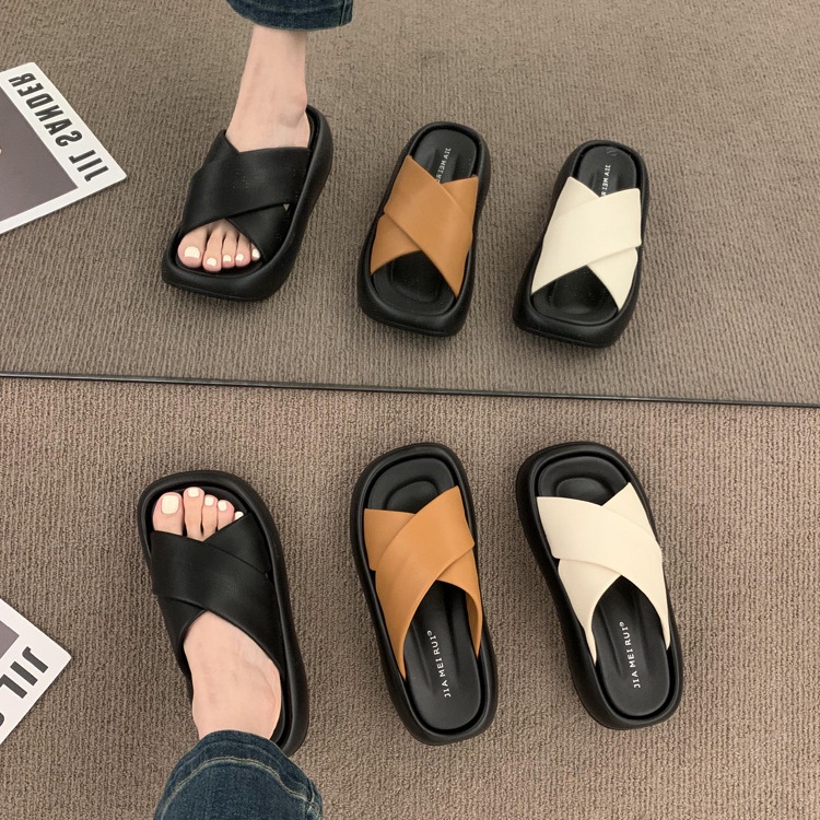 Dép Sandal Đế Dày Quai Chéo Phong Cách Roman Thời Trang Đi Biển Mùa Hè Hàng Mới 2023