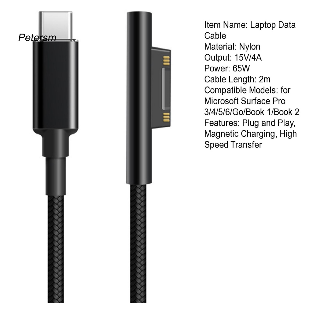Dây Cáp Sạc Nhanh Từ Tính PP 65W 15V 4A Cho Laptop Microsoft Surface Pro 3 / 4 / 5 / 6 / Go / Book 1 / Book 2