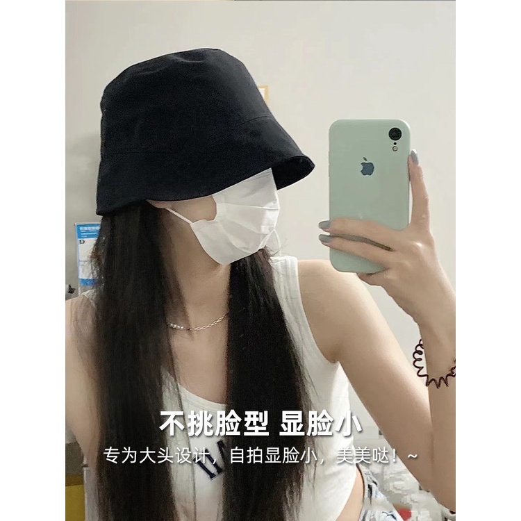 Mũ Bucket Màu Đen Trơn Phong Cách Thời Trang Hàn Quốc Dành Cho Nữ