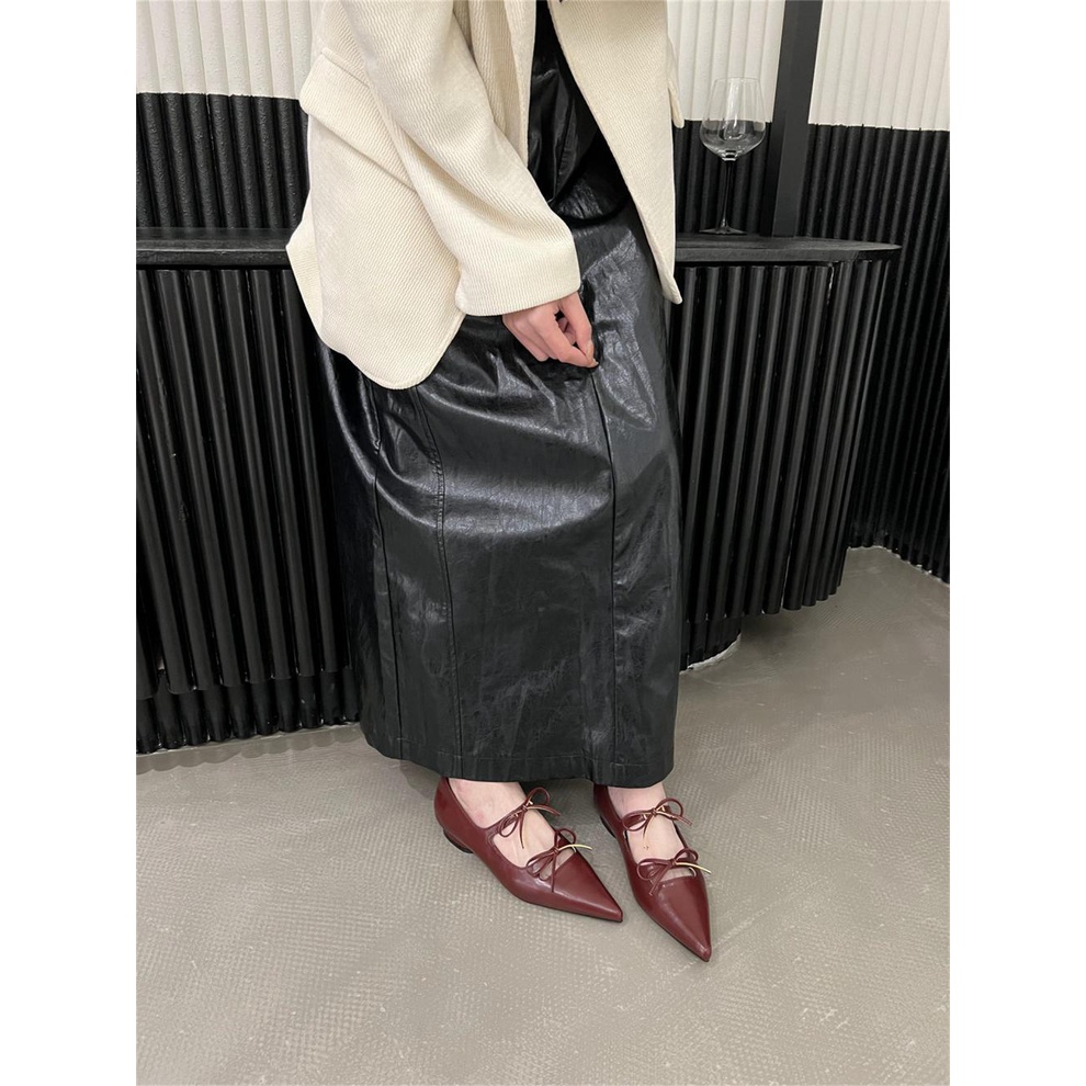 Giày Búp Bê Mũi Nhọn Miệng Nông Đế Bằng Mềm Mại Thoải Mái Đính Nơ Phong Cách Pháp Thời Trang Mùa Thu 202