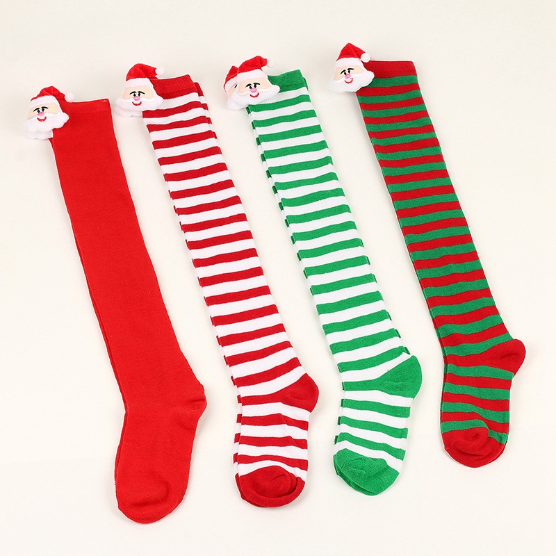 Cô gái trên đầu gối sọc dài in đùi vớ sọc cao ngọt ngào dễ thương cộng với kích thước ông già noel overknee vớ