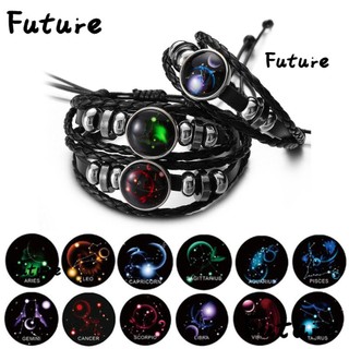 Vòng tay handmade mặt thủy tinh tròn hình 12 cung hoàng đạo có thể xoay chuyển độc đáo cho nam nữ