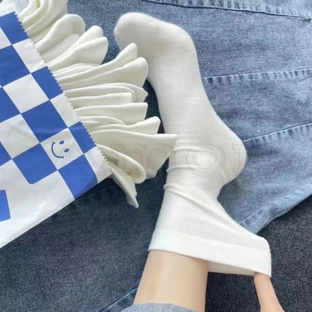 Vớ Cotton Cổ Cao Mềm Mại Màu Trơn Thoáng Khí Thoải Mái Phong Cách Hàn Quốc