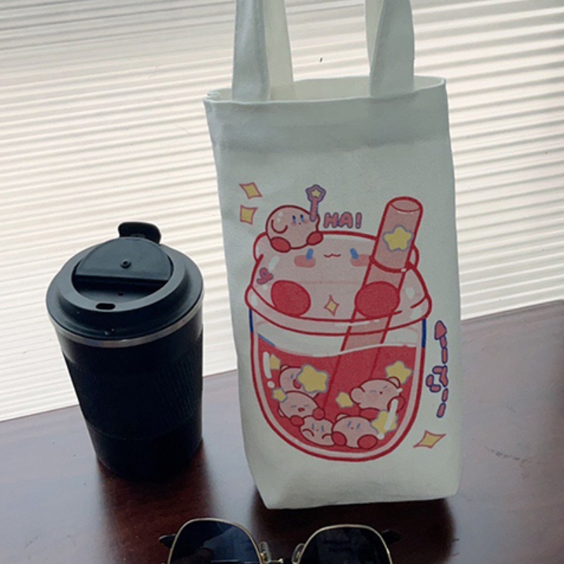 SANRIO Bộ Túi Canvas Đựng Bình Nước In Hoạt Hình Dễ Thương