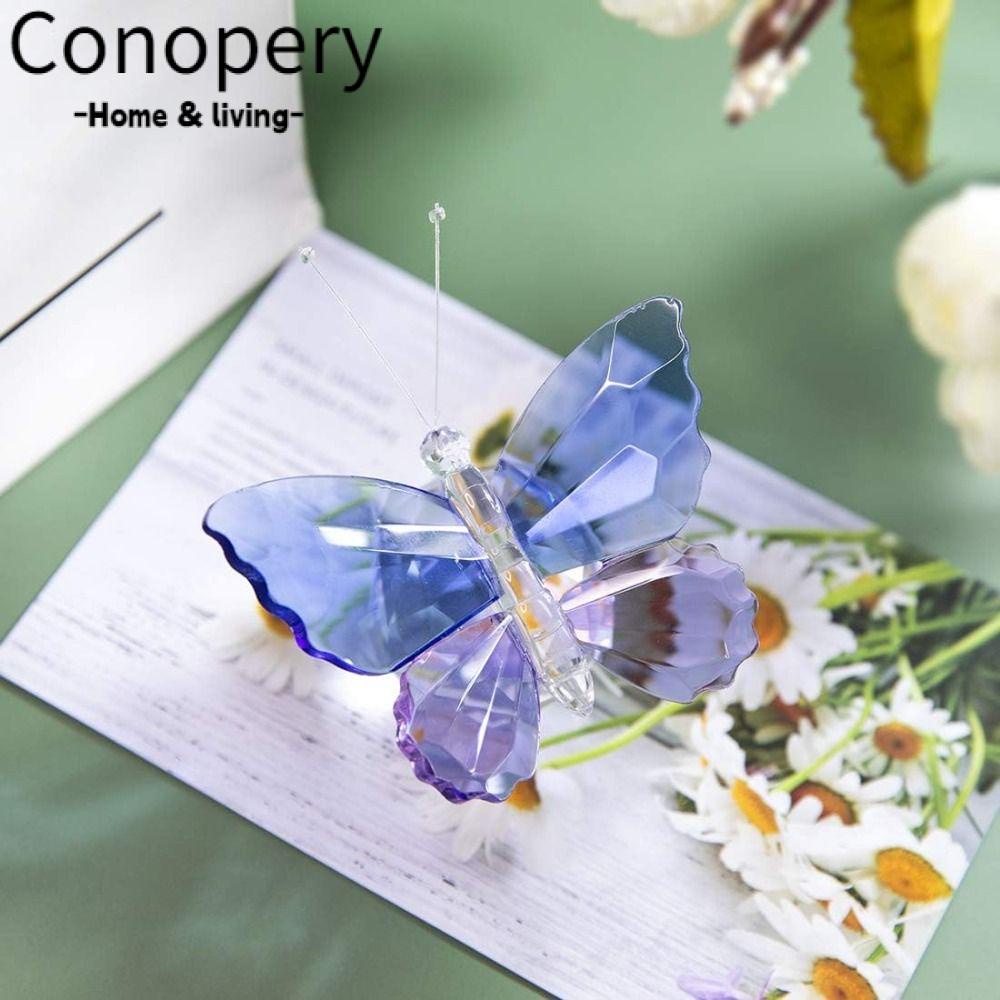 Conopery Bộ 2 Bức Tượng Bướm Pha Lê Tím Kính Đồ Trang Trí Hình Bướm Bay Đế Bóng Thời Trang Dành Cho Nhà Cửa