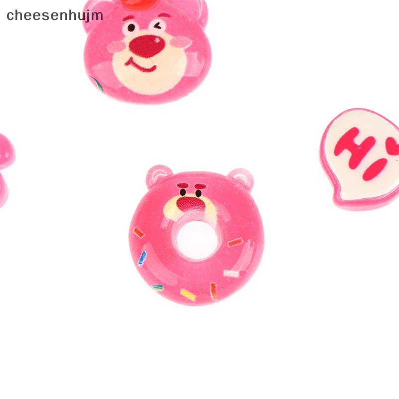 Set 10 Kẹp Tóc Hình Gấu Hồng / Dâu Tây Bằng Nhựa Resin DIY