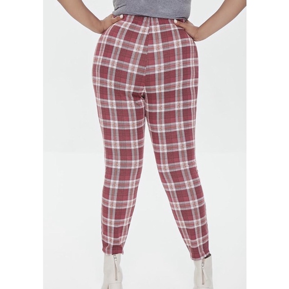 Quần Legging Nỉ Nữ Kẻ Caro Lưng Cao FOREVER 21 Hàng Xuất Dư Xịn Cao Cấp Chất Mịn Đẹp Dày Dặn Màu Đỏ Ruốc F21 Plus
