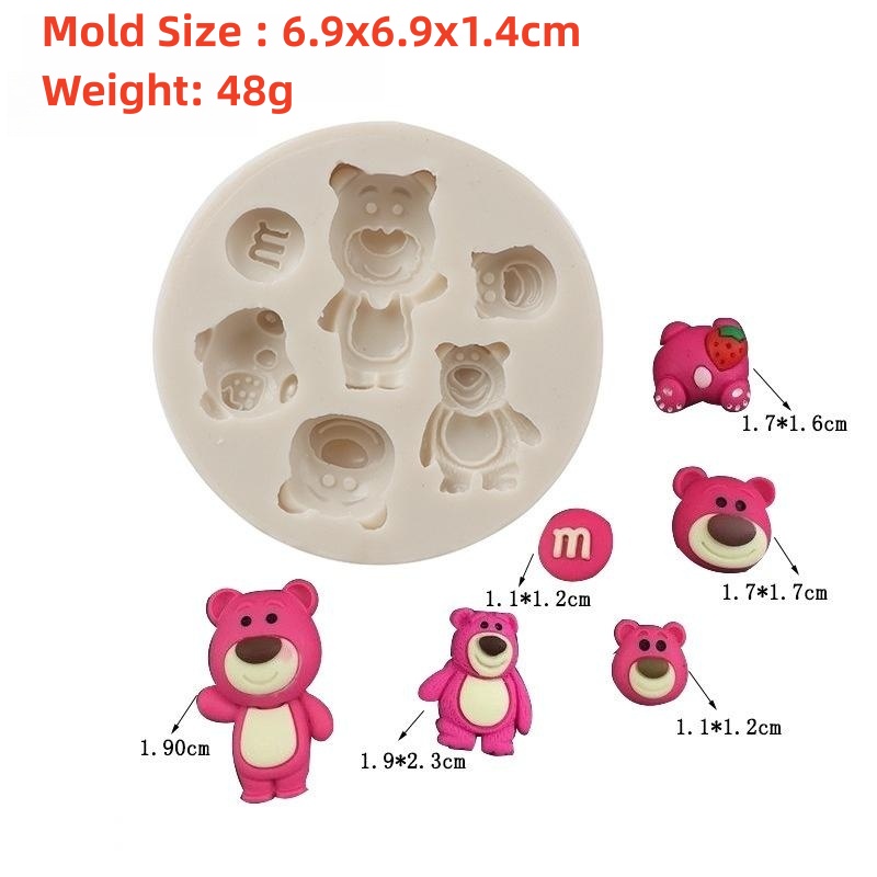 Khuôn Làm Bánh Kẹo / Xà Phòng Nắp Lật Hình Gấu / Dâu Tây Nhỏ Dễ Thương