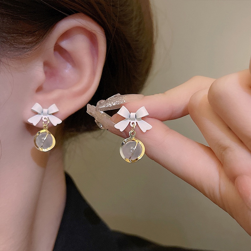 Bông Tai Mạ Bạc 925 Hình Nơ Đính Đá Opal Sang Trọng YR