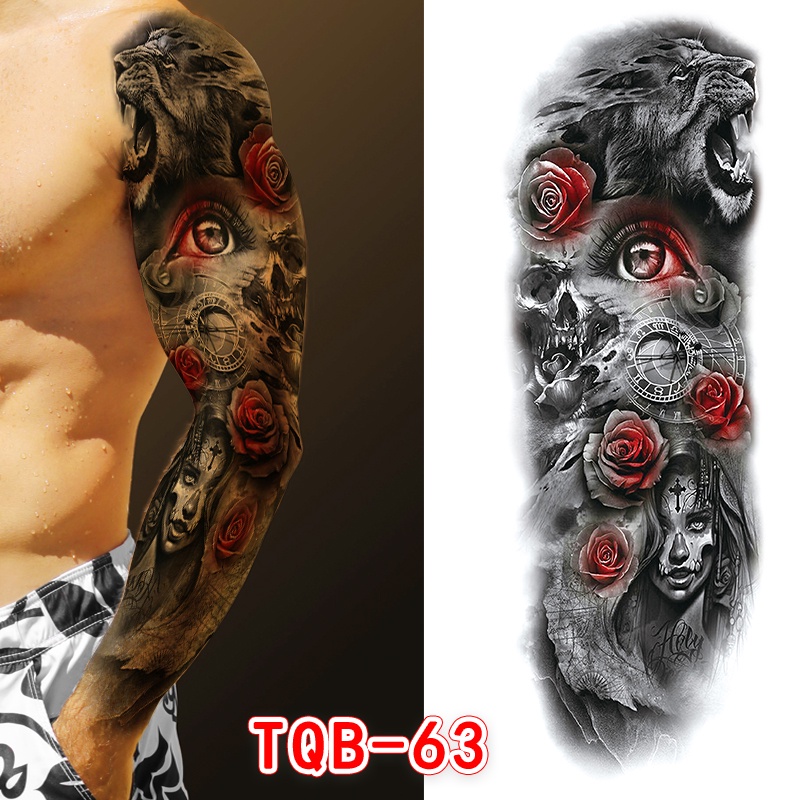 Hình Xăm Dán Tạm Thời Cỡ Lớn Chống Nước Hình Chó Sói Rừng Đen Cho Nam Và Nữ