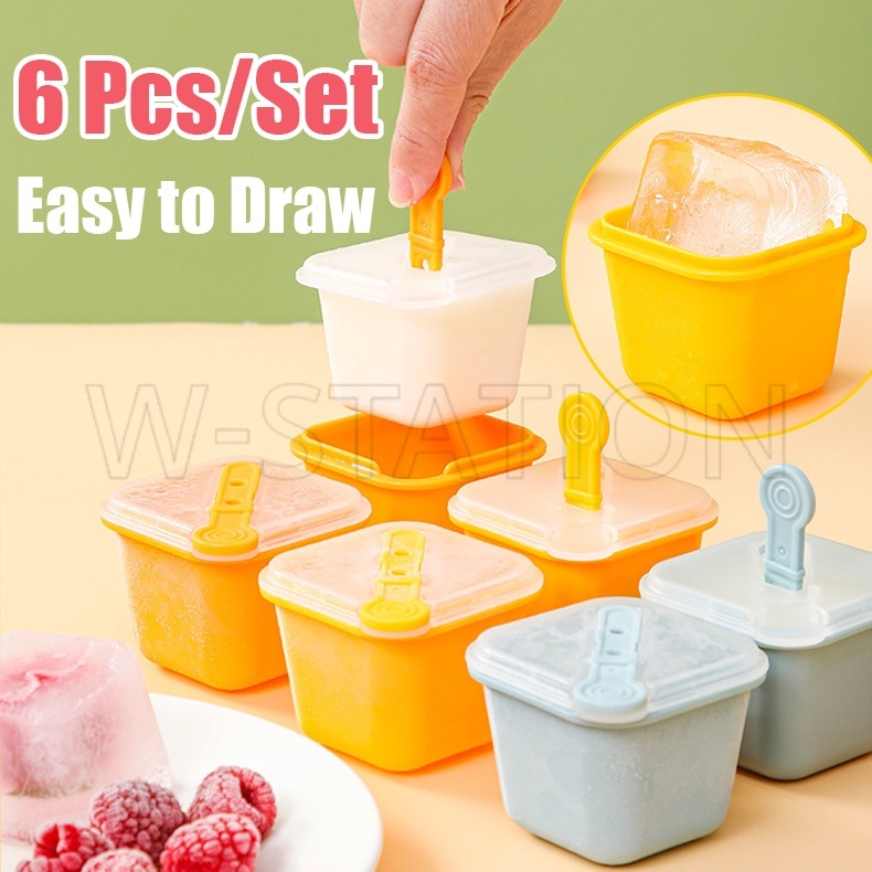 Bộ 6 / 1 Khuôn Làm Kem / Pudding / Đá Viên 2 Trong 1 Có Nắp Đậy Dùng Cho Nhà Bếp