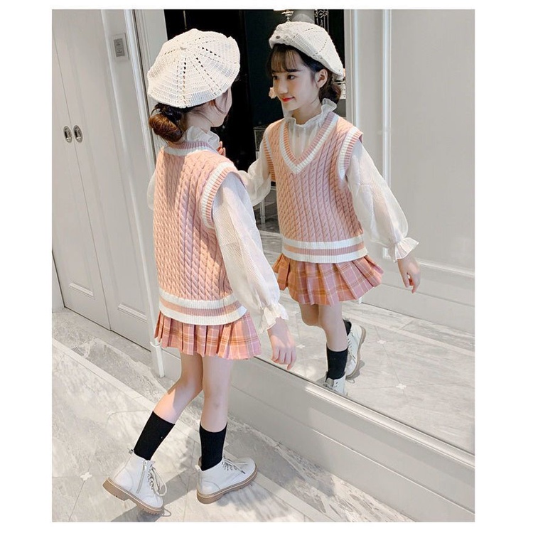Áo Sweater Không Tay Cổ Chữ V Phong Cách Thời Trang Thu Đông Mới 2023 Dành Cho Bé Gái