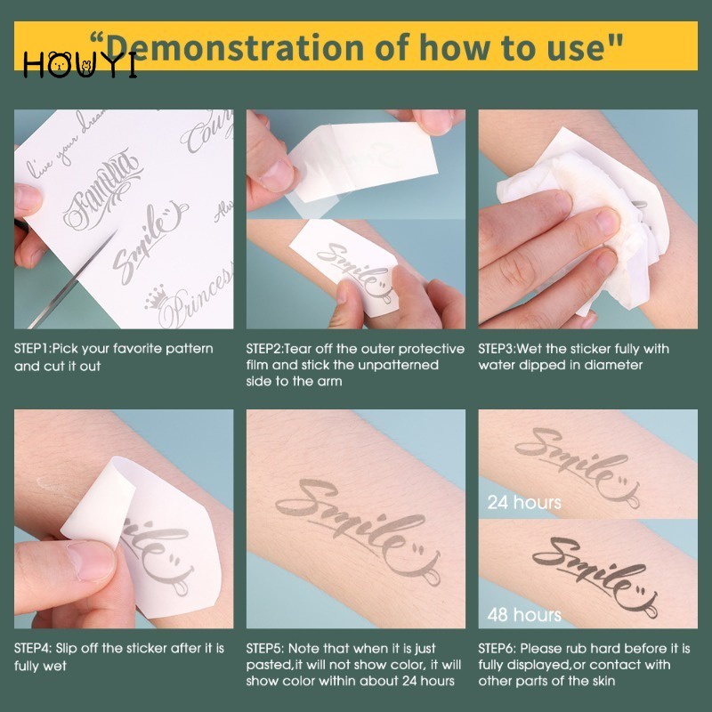 Miếng Dán Hình Xăm Tạm Thời Họa Tiết Chữ Cái Tiếng Anh Chống Thấm Nước / Lâu Trôi Màu Đen