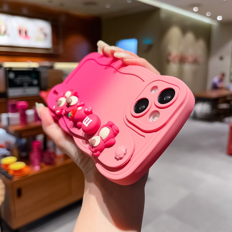 Dễ Thương Ốp Điện Thoại Màu Hồng gradient Hình Gấu Dâu Tây Có Dây Đeo Cho iphone 14 pro max 13 12 11 x xs max xr 7 8 plus 14plus