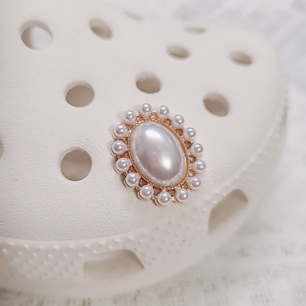 CROCS 1 Cái] Hạt Ngọc Trai Kim Loại Hình Hoa / Kim Cương / Ruy Băng / Ruy Băng Tự Làm Trang Sức