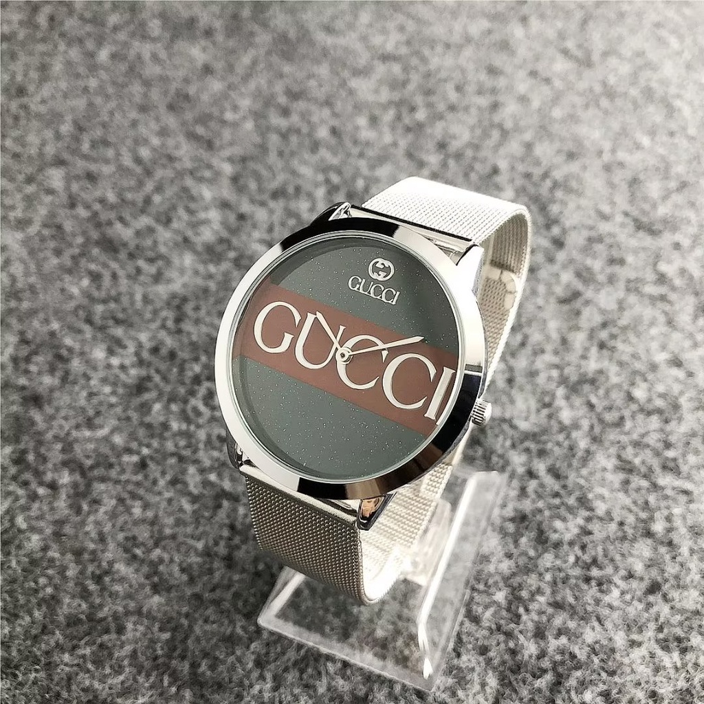 Đồng hồ đôi Mặt Tròn Họa Tiết Gucci Dây Da Thép Không Gỉ Thời Trang Cho Nam Và Nữ