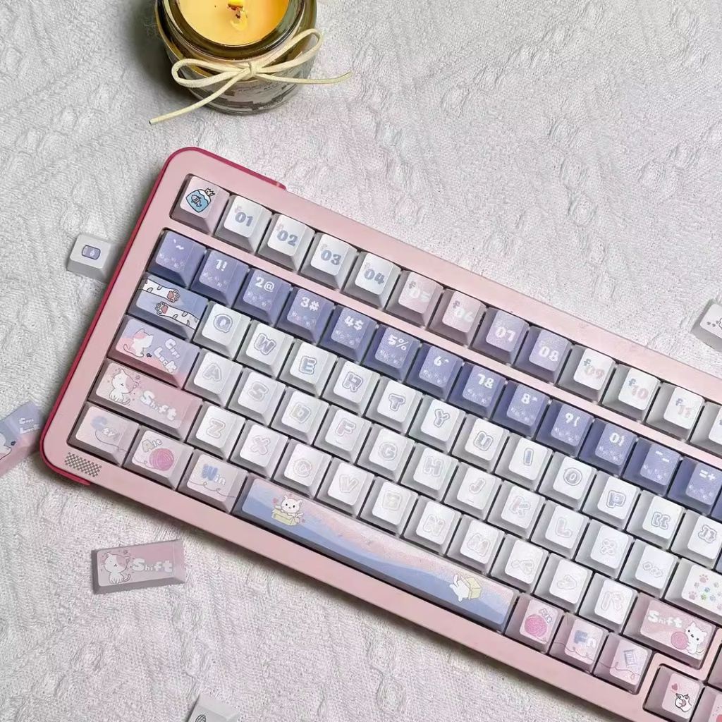 130 Phím Mèo Con Keycaps Cherry Profile Mèo Hoạt Hình PBT Dye Sub Cơ Keycap