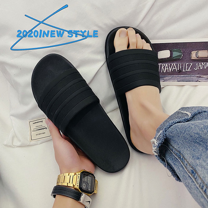 SHANMUSENLIN☘Dép Sandal Ba Sọc Phong Cách Hàn Quốc Đơn Giản Đi Biển Dành Cho Nam Sinh
