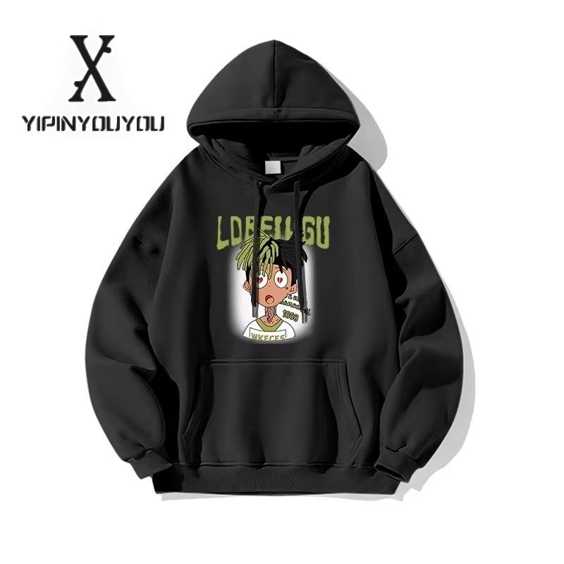 YIPINYOUYOU Áo Khoác Hoodie Dáng Rộng In Hoạt Hình Kiểu Hip-Hop Mỹ Cá Tính Cho Nam