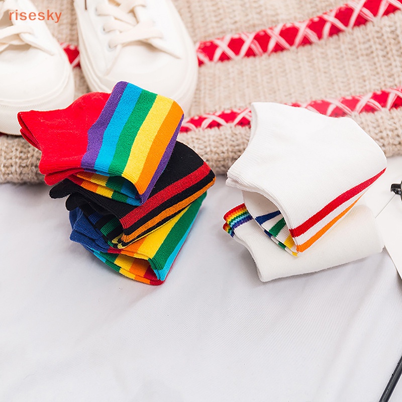 Bộ 5 Đôi Vớ Cotton Cổ Thấp Họa Tiết Kẻ Sọc Phong Cách Harajuku Nhật Bản Vui Nhộn Cho Nữ