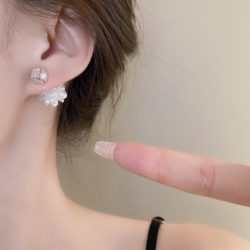 Bông Tai Mạ Bạc Hình Hoa Đính Đá Zircon Thời Trang Hàn Quốc Sang Trọng Cho Nữ