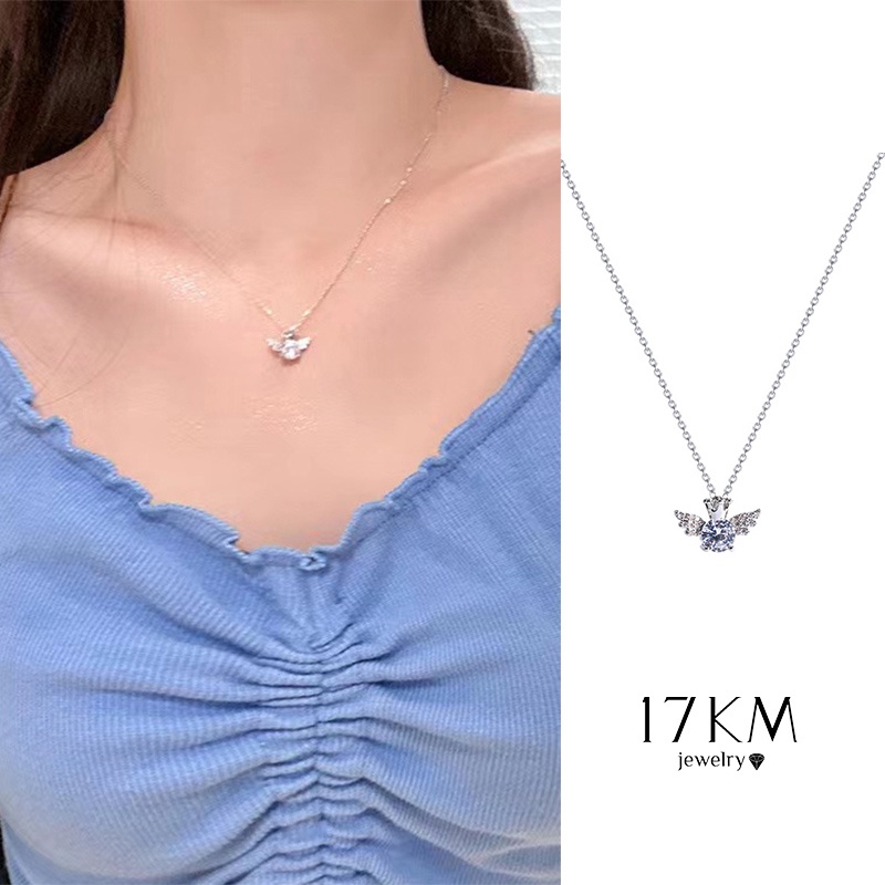 Vòng cổ Mạ Bạc 17KM Mặt Hình Đôi Cánh Thiên Thần Đính Đá Zircon Thanh Lịch