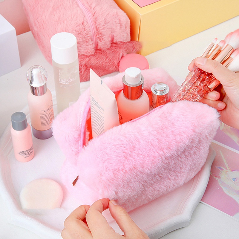 Túi Đựng Bút Màu Macaron Phối Lông Xù Sáng Tạo Dễ Thương