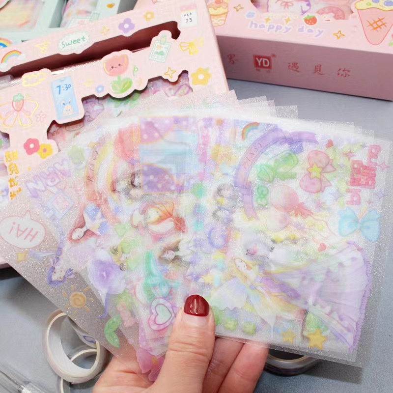Hộp sticker và băng keo dán trang trí sổ lưu niệm DIY họa tiết hoạt hình dễ thương SHERI