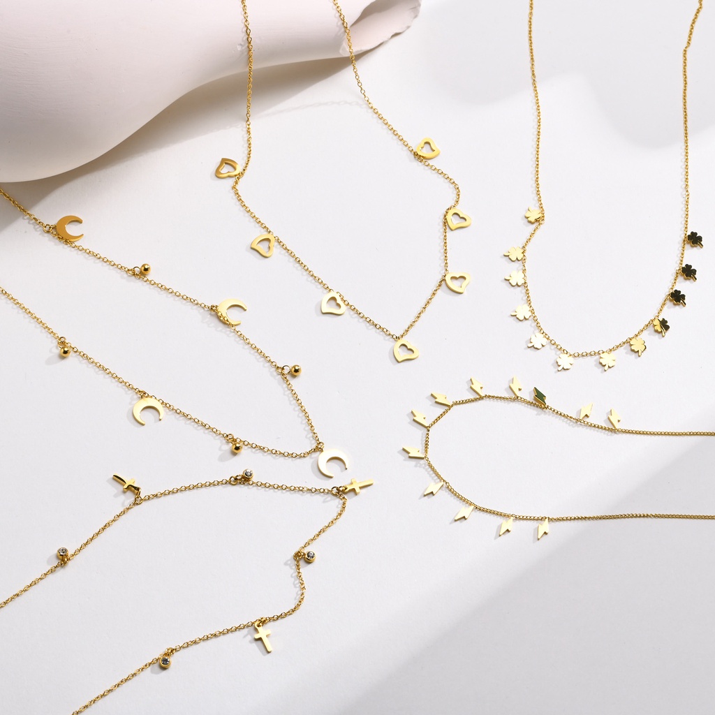 Vòng cổ Mạ Vàng 18K Mặt Hình Thánh Giá Và Mặt Trăng Bằng Thép Không Gỉ Vnox