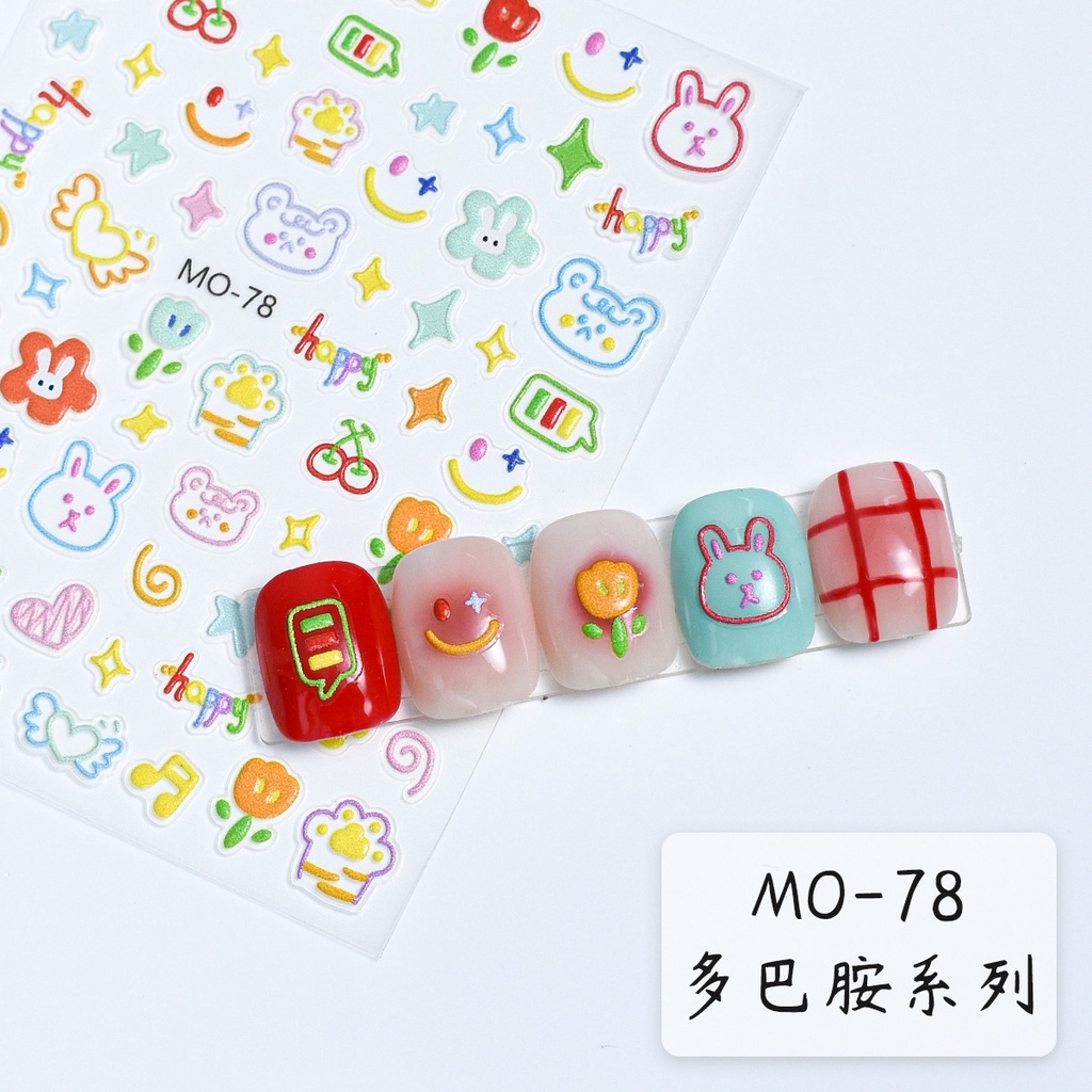 Miếng Dán Móng Tay Dập Nổi Họa Tiết Gấu Và Hoa Hoạt Hình graffiti Phong Cách Mùa Hè Mới