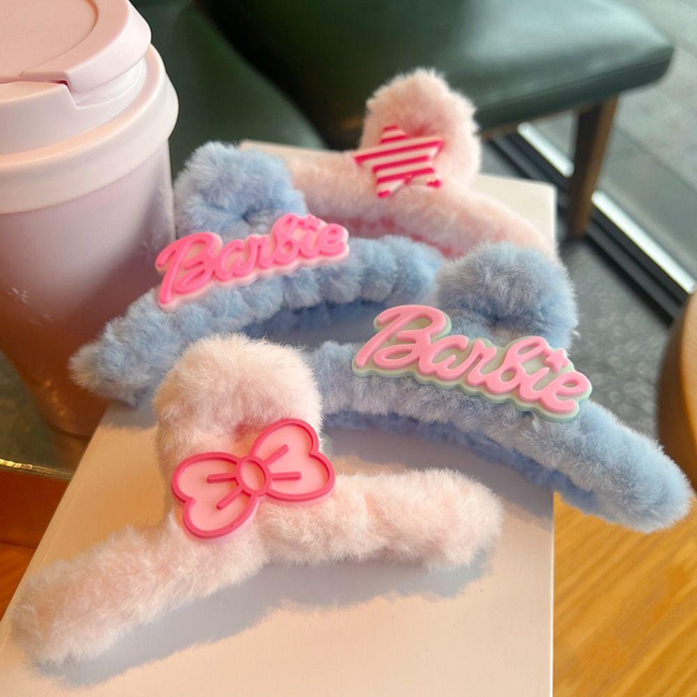 Cleoes barbie letter claw clip, plush love heart barbie pink hair clip, fashion harajuku duckbill clip headwear girls