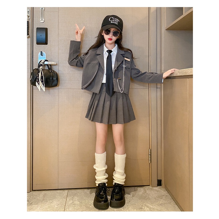 Bộ Áo Khoác Tay Dài + Chân Váy Ngắn Thời Trang Mùa Thu Xinh Xắn Cho Bé Gái