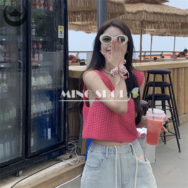 Áo Dệt Kim Sát Nách Cổ Tròn Màu Sắc Thời Trang Mùa Hè Cho Nữ