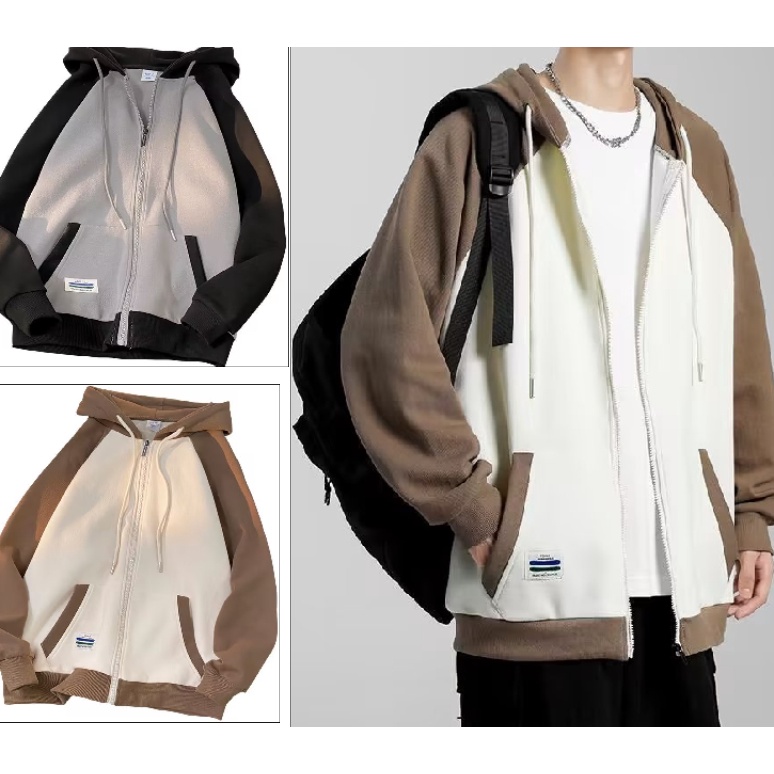 Áo Khoác Hoodie Dáng Rộng Hai Màu Phong Cách Retro Thời Trang Xuân Thu 2023 Cho Nam