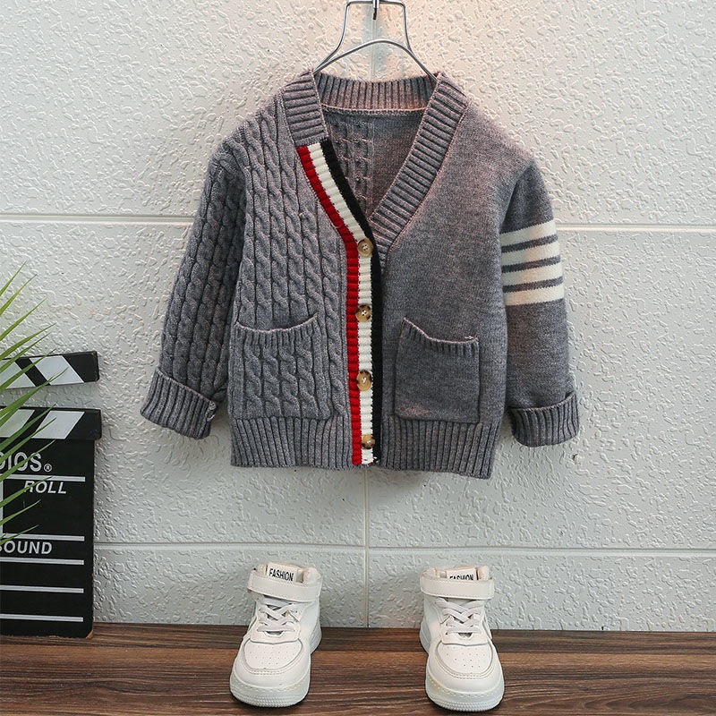 Áo Khoác Len Cardigan Cổ Chữ V Phong Cách Mùa Thu Mới Cho Bé Trai